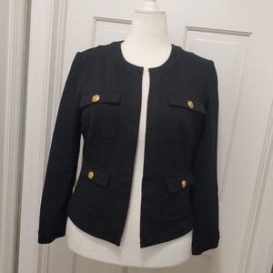 White House Black Market Black Military Style Jacket Size 14 Ponte Knit